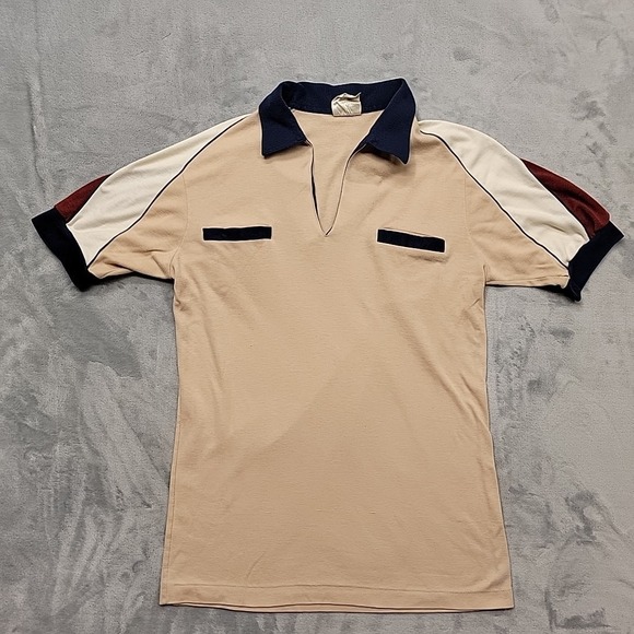 Fashion Knight Other - VTG Fashion Knight Shirt Mens L Tan V-Neck Pullover Short Sleeve Retro 70s